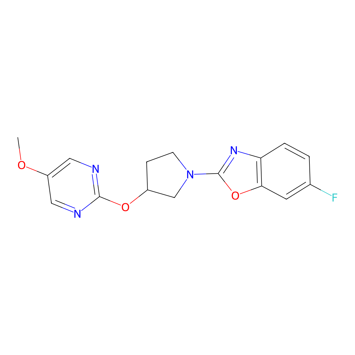 6-Fluoro-2-{3-[(5-methoxypyrimidin-2-yl)oxy]pyrrolidin-1-yl}-1,3-benzoxazole molecular structure, CAS 2742061-03-4