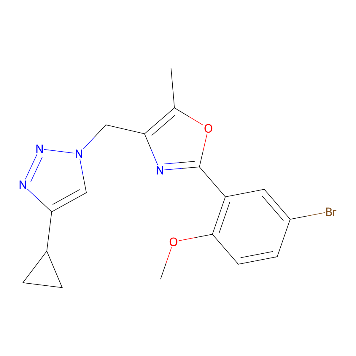 1-{[2-(5-bromo-2-methoxyphenyl)-5-methyl-1,3-oxazol-4-yl]methyl}-4-cyclopropyl-1H-1,2,3-triazole molecular structure, CAS 2742061-11-4