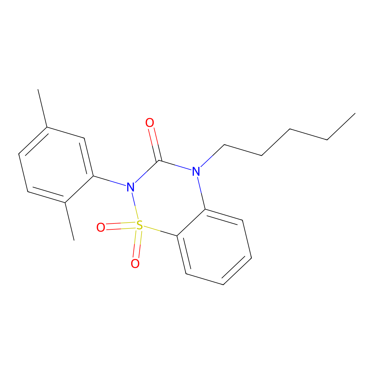 2-(2,5-Dimethylphenyl)-1,1-dioxo-4-pentyl-1lambda6,2,4-benzothiadiazin-3-one molecular structure, CAS 2742061-14-7