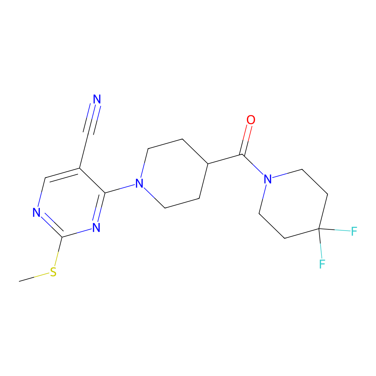 4-[4-(4,4-Difluoropiperidine-1-carbonyl)piperidin-1-yl]-2-(methylsulfanyl)pyrimidine-5-carbonitrile molecular structure, CAS 2742061-15-8