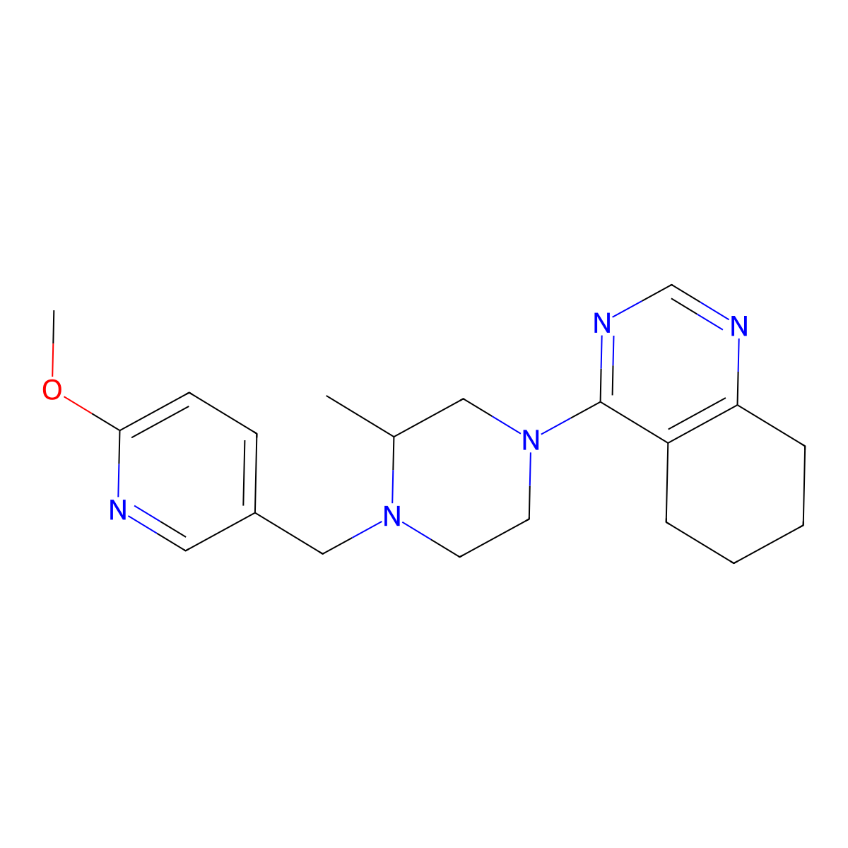 4-{4-[(6-Methoxypyridin-3-yl)methyl]-3-methylpiperazin-1-yl}-5,6,7,8-tetrahydroquinazoline molecular structure, CAS 2742061-16-9
