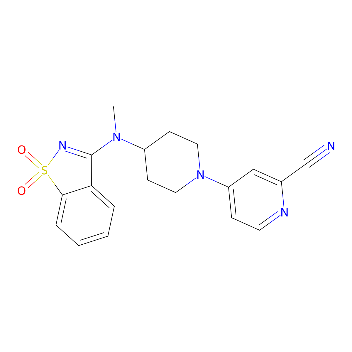 4-[4-[(1,1-Dioxo-1,2-benzothiazol-3-yl)-methylamino]piperidin-1-yl]pyridine-2-carbonitrile molecular structure, CAS 2742061-18-1