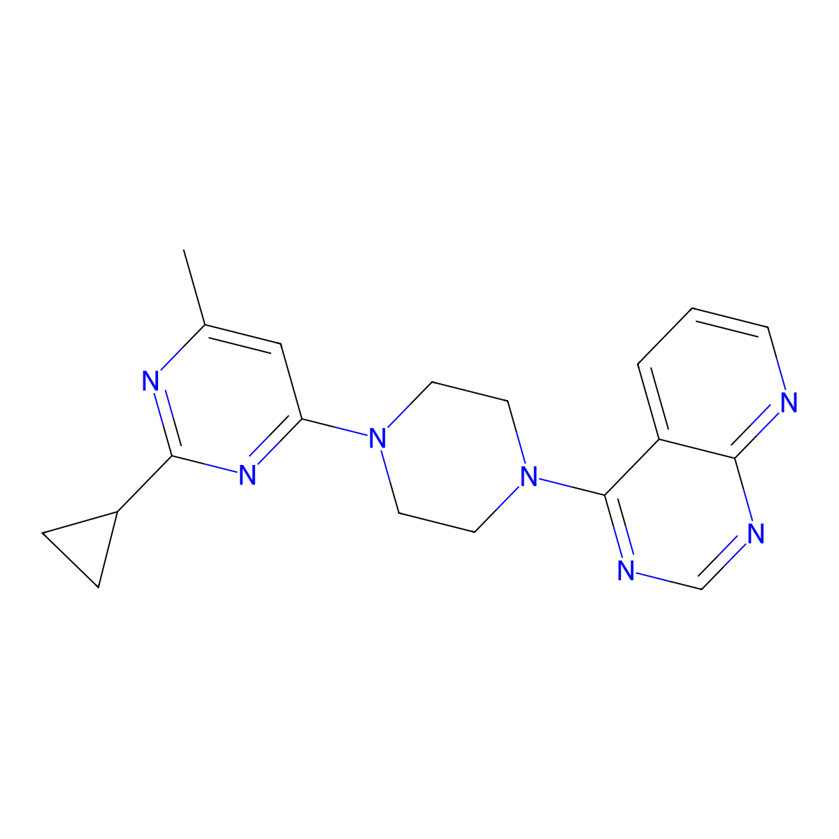 2-Cyclopropyl-4-methyl-6-(4-{pyrido[2,3-d]pyrimidin-4-yl}piperazin-1-yl)pyrimidine molecular structure, CAS 2742061-20-5