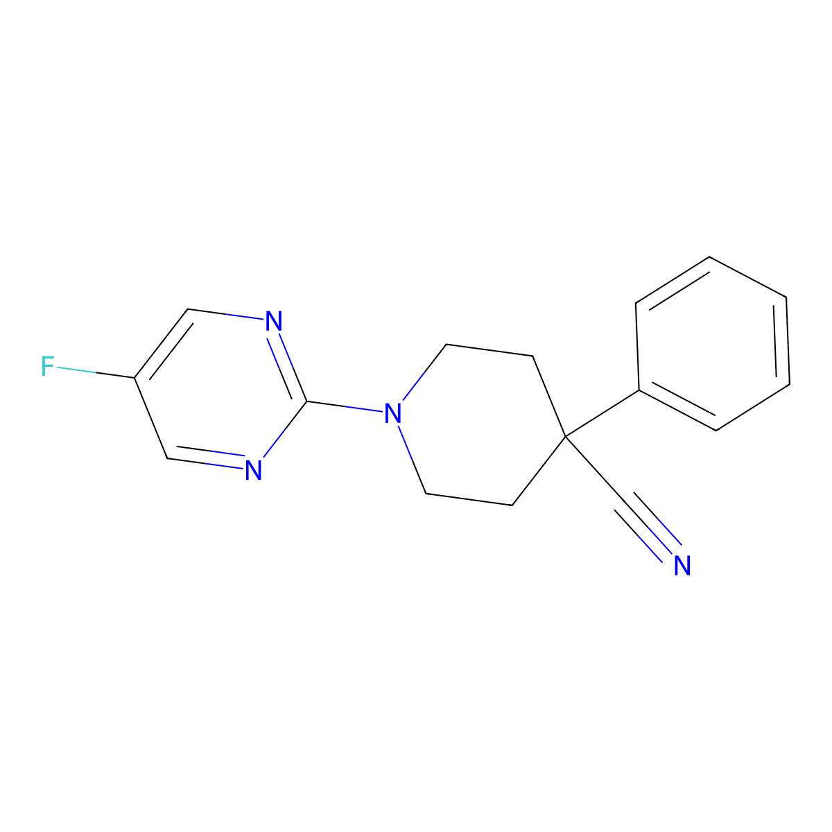 1-(5-Fluoropyrimidin-2-yl)-4-phenylpiperidine-4-carbonitrile molecular structure, CAS 2742061-24-9
