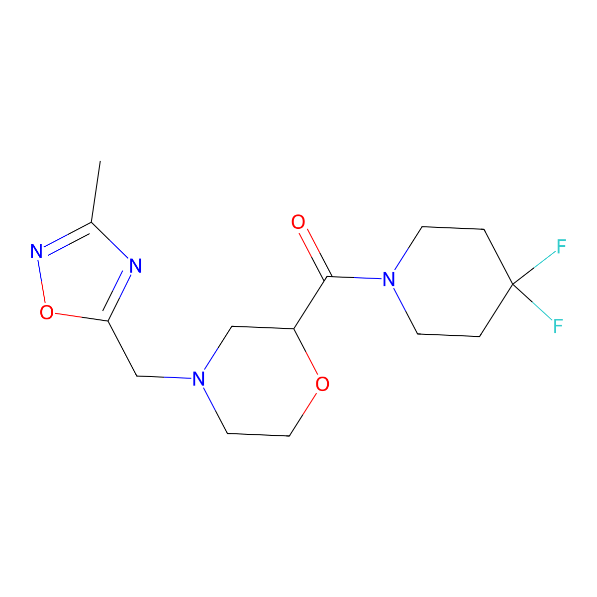 2-(4,4-Difluoropiperidine-1-carbonyl)-4-[(3-methyl-1,2,4-oxadiazol-5-yl)methyl]morpholine molecular structure, CAS 2742061-26-1