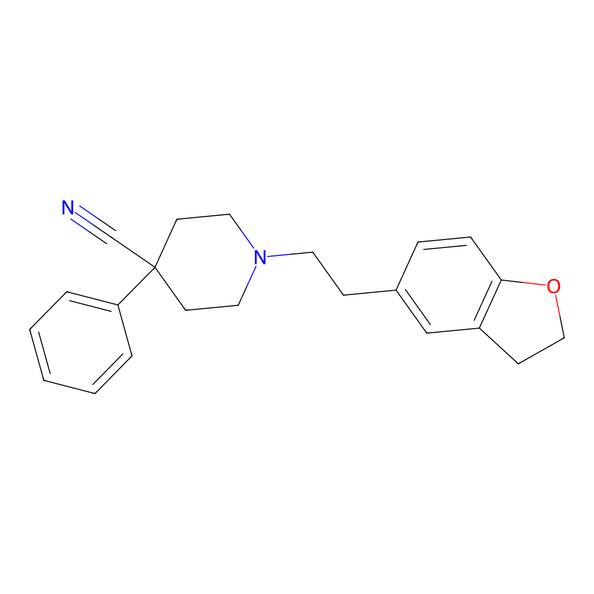 1-[2-(2,3-Dihydro-1-benzofuran-5-yl)ethyl]-4-phenylpiperidine-4-carbonitrile molecular structure, CAS 2742061-27-2