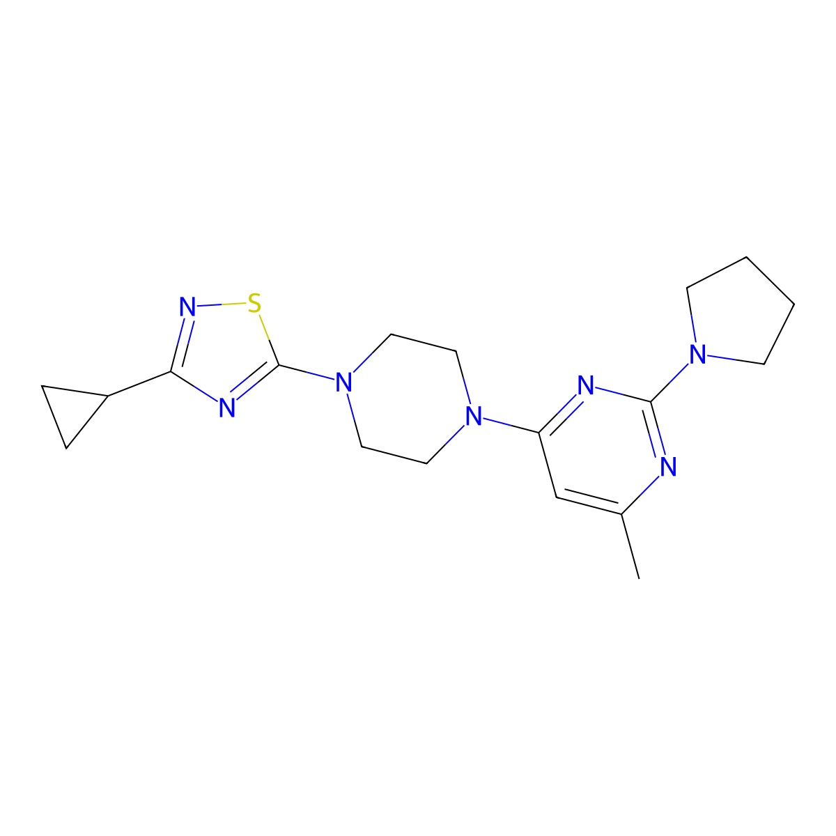 4-[4-(3-Cyclopropyl-1,2,4-thiadiazol-5-yl)piperazin-1-yl]-6-methyl-2-(pyrrolidin-1-yl)pyrimidine molecular structure, CAS 2742061-38-5
