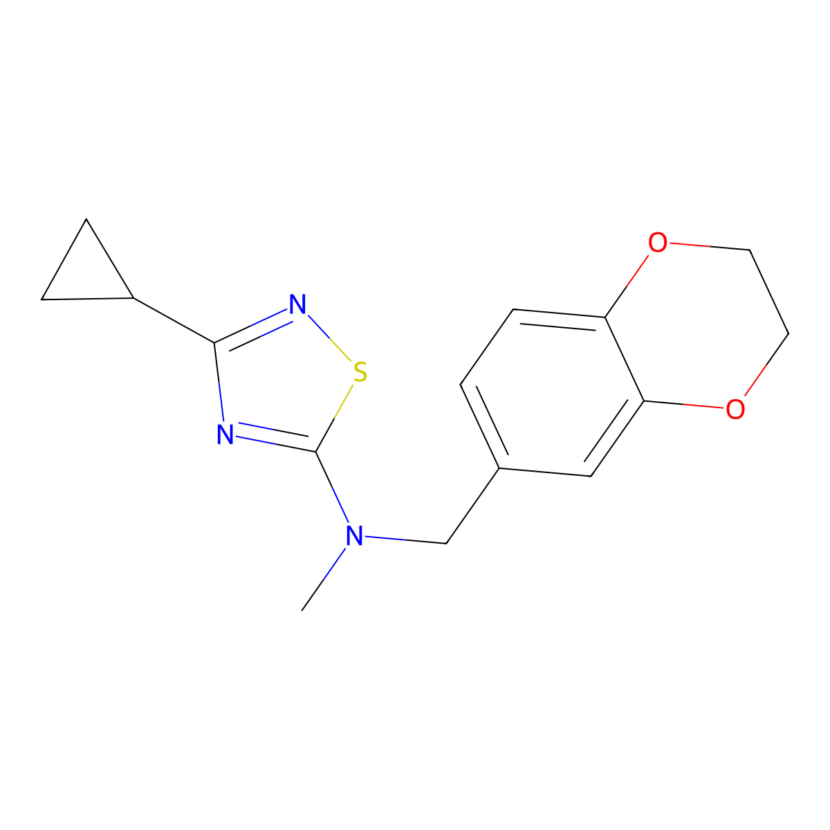 3-cyclopropyl-N-[(2,3-dihydro-1,4-benzodioxin-6-yl)methyl]-N-methyl-1,2,4-thiadiazol-5-amine molecular structure, CAS 2742061-40-9