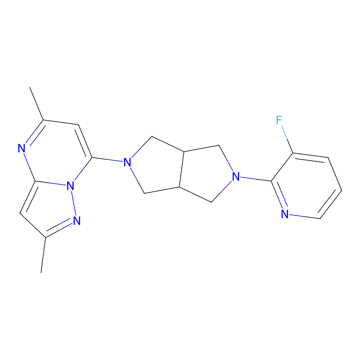 2-(5-{2,5-Dimethylpyrazolo[1,5-a]pyrimidin-7-yl}-octahydropyrrolo[3,4-c]pyrrol-2-yl)-3-fluoropyridine molecular structure, CAS 2742061-41-0