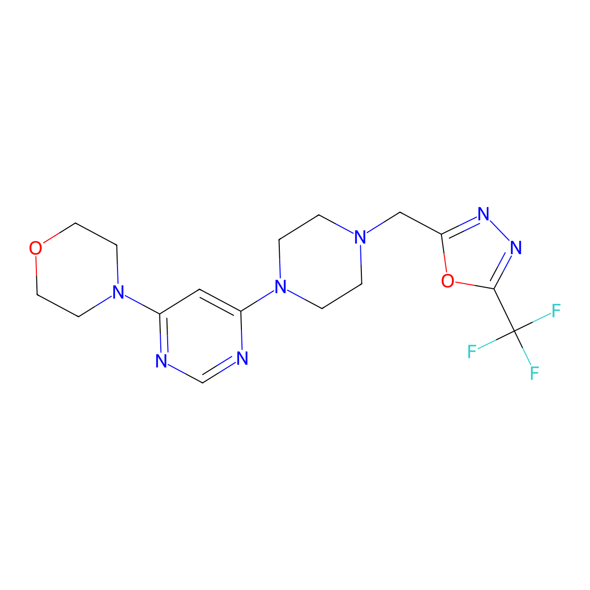 4-[6-(4-{[5-(Trifluoromethyl)-1,3,4-oxadiazol-2-yl]methyl}piperazin-1-yl)pyrimidin-4-yl]morpholine molecular structure, CAS 2742061-42-1