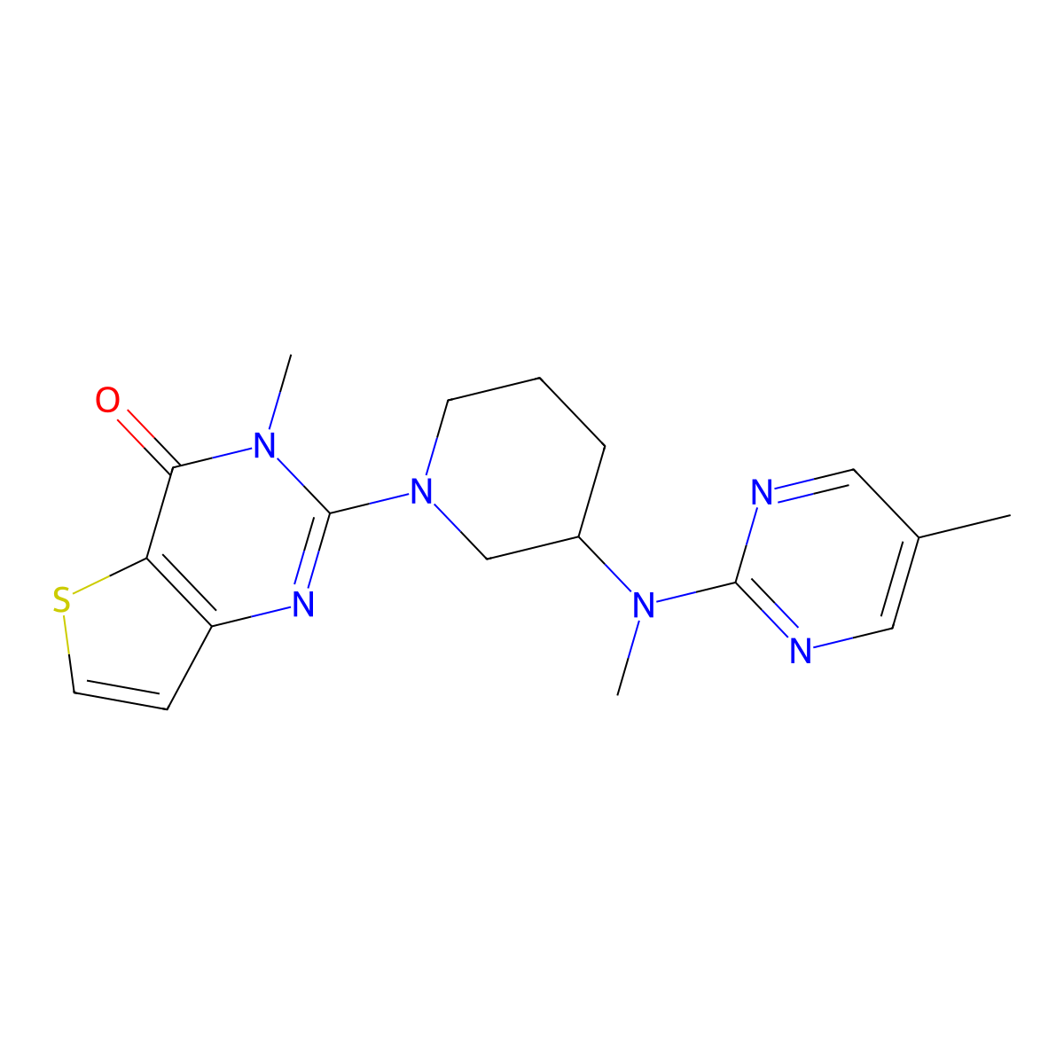 3-methyl-2-{3-[methyl(5-methylpyrimidin-2-yl)amino]piperidin-1-yl}-3H,4H-thieno[3,2-d]pyrimidin-4-one molecular structure, CAS 2742061-43-2