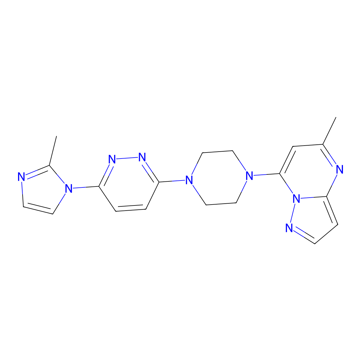 3-(2-methyl-1H-imidazol-1-yl)-6-(4-{5-methylpyrazolo[1,5-a]pyrimidin-7-yl}piperazin-1-yl)pyridazine molecular structure, CAS 2742061-47-6