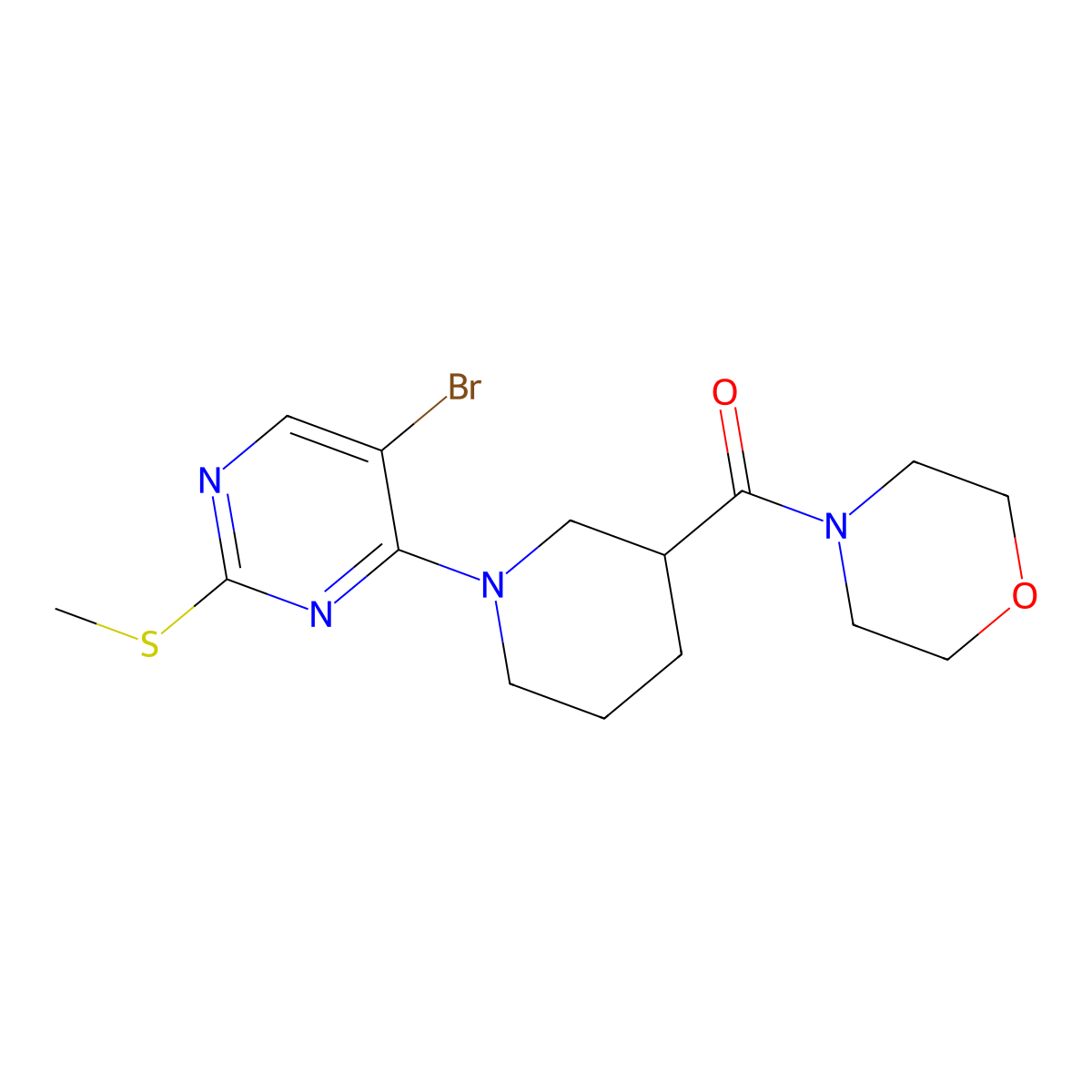 4-{1-[5-Bromo-2-(methylsulfanyl)pyrimidin-4-yl]piperidine-3-carbonyl}morpholine molecular structure, CAS 2742061-49-8