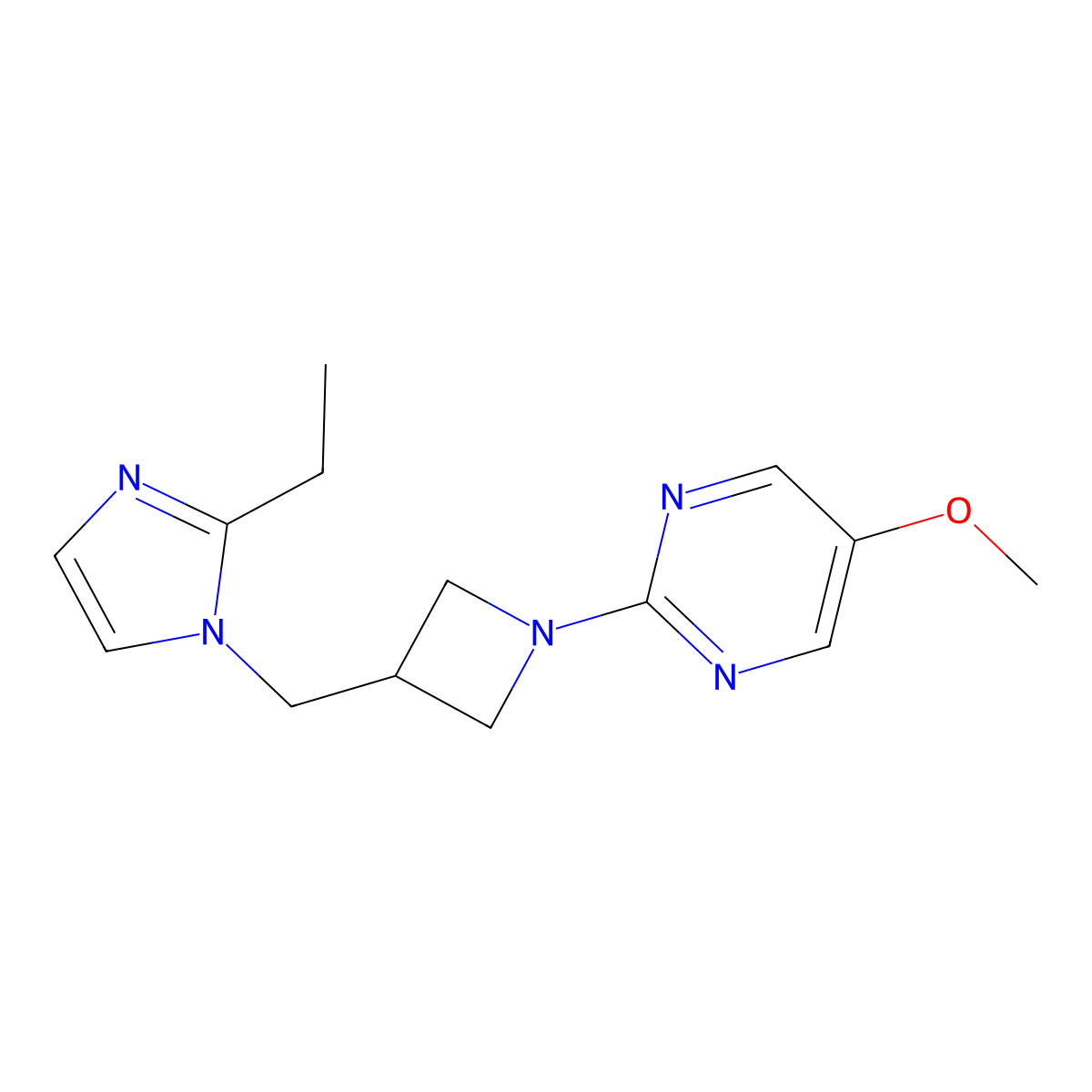 2-{3-[(2-ethyl-1H-imidazol-1-yl)methyl]azetidin-1-yl}-5-methoxypyrimidine molecular structure, CAS 2742061-51-2