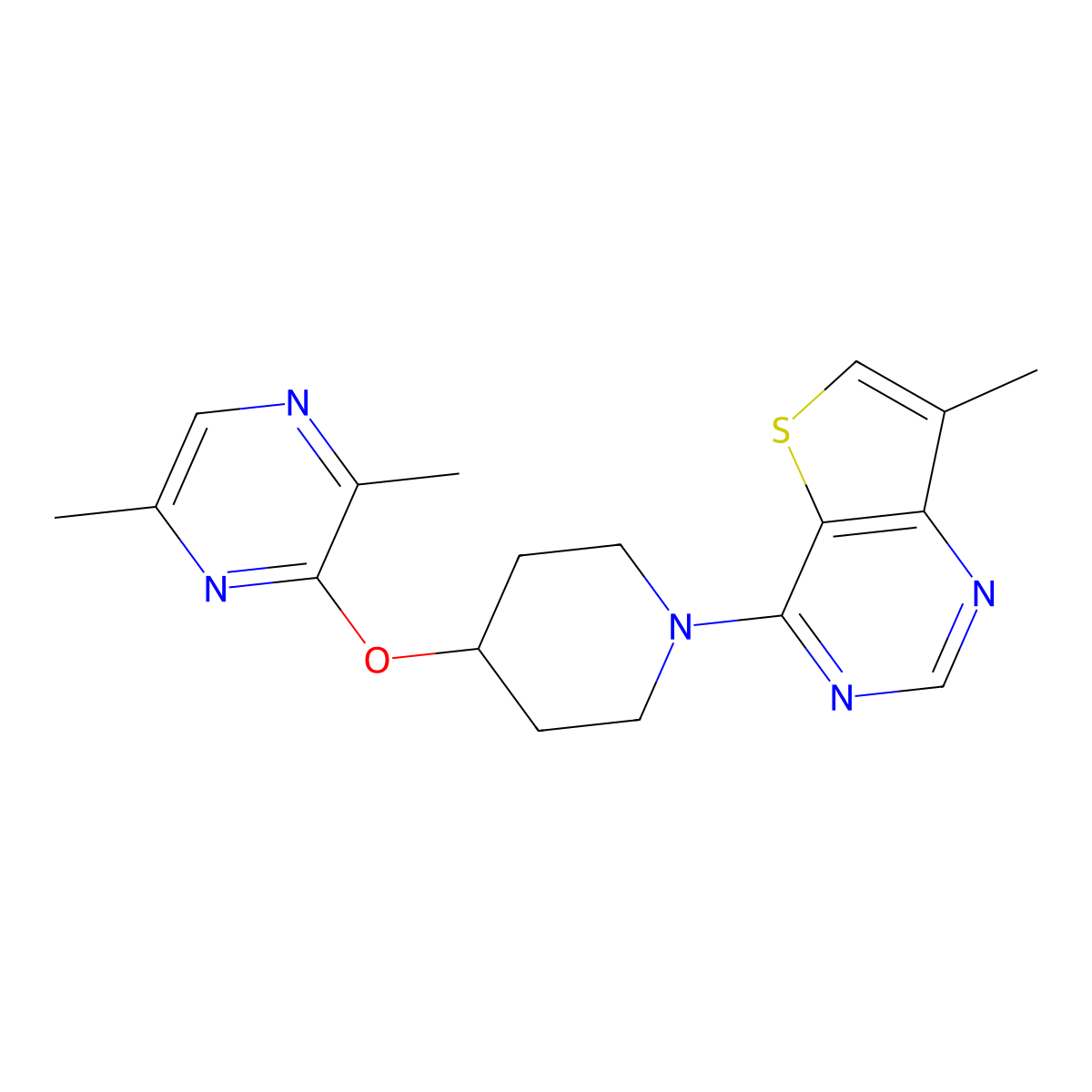 2,5-Dimethyl-3-[(1-{7-methylthieno[3,2-d]pyrimidin-4-yl}piperidin-4-yl)oxy]pyrazine molecular structure, CAS 2742061-52-3