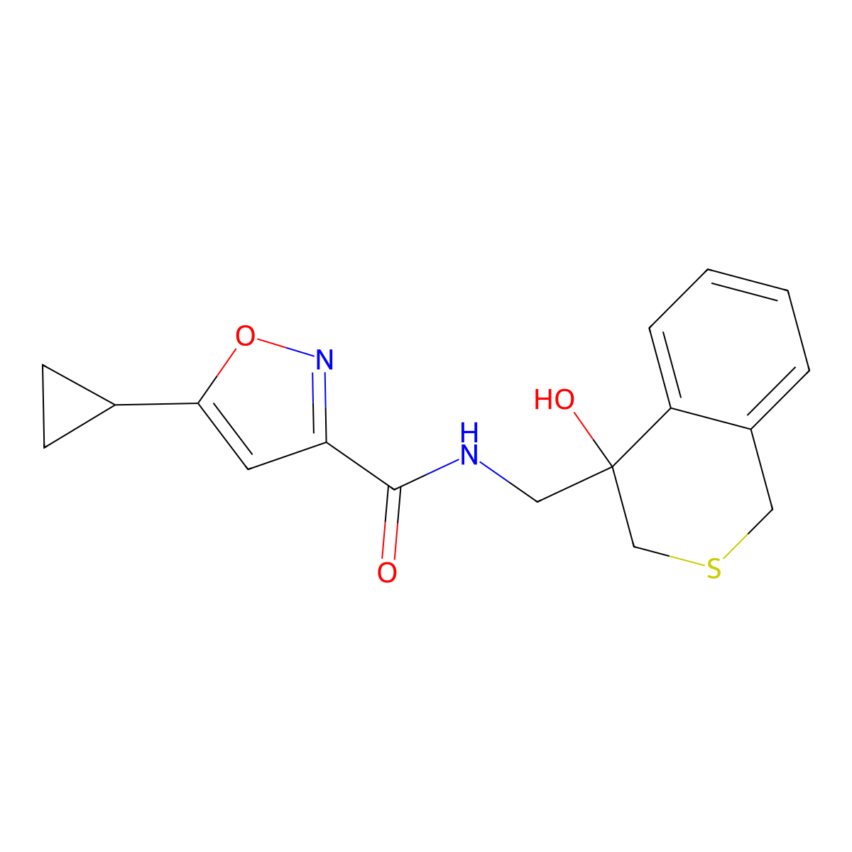 5-cyclopropyl-N-[(4-hydroxy-3,4-dihydro-1H-2-benzothiopyran-4-yl)methyl]-1,2-oxazole-3-carboxamide molecular structure, CAS 2742061-57-8