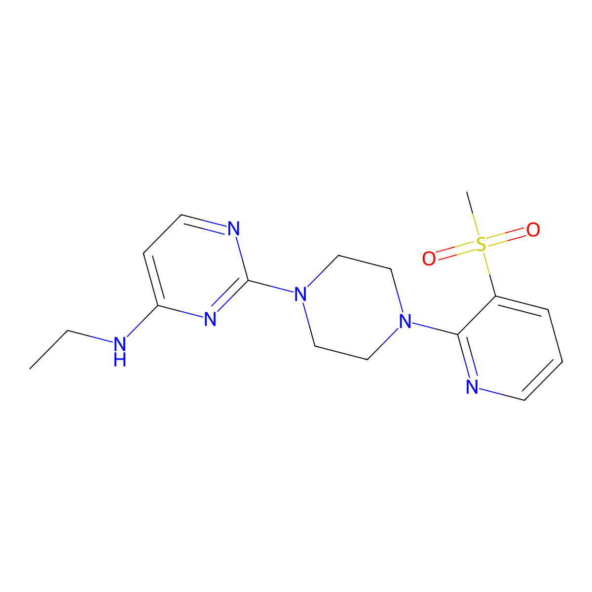 N-ethyl-2-[4-(3-methanesulfonylpyridin-2-yl)piperazin-1-yl]pyrimidin-4-amine molecular structure, CAS 2742061-58-9