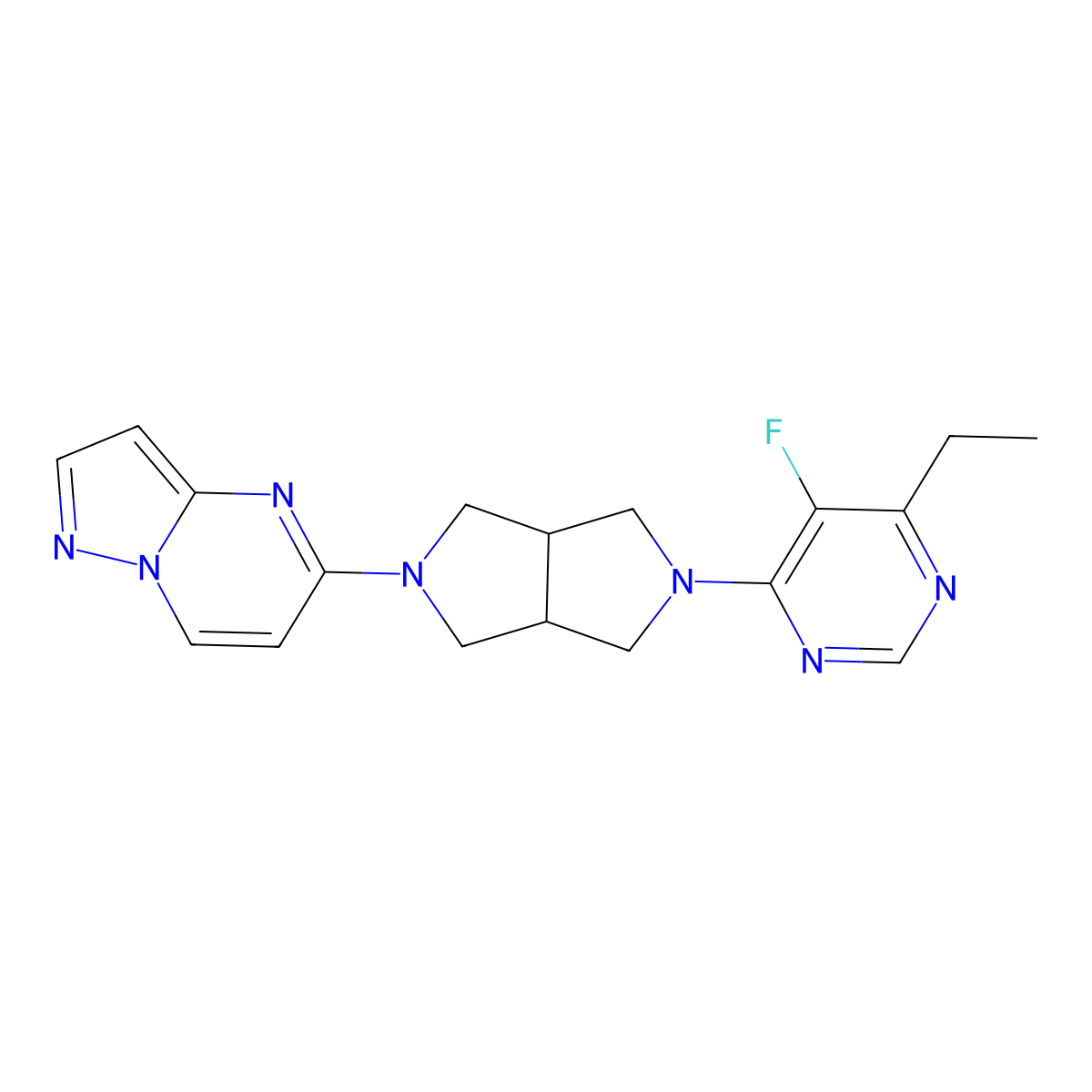 4-Ethyl-5-fluoro-6-(5-{pyrazolo[1,5-a]pyrimidin-5-yl}-octahydropyrrolo[3,4-c]pyrrol-2-yl)pyrimidine molecular structure, CAS 2742061-61-4