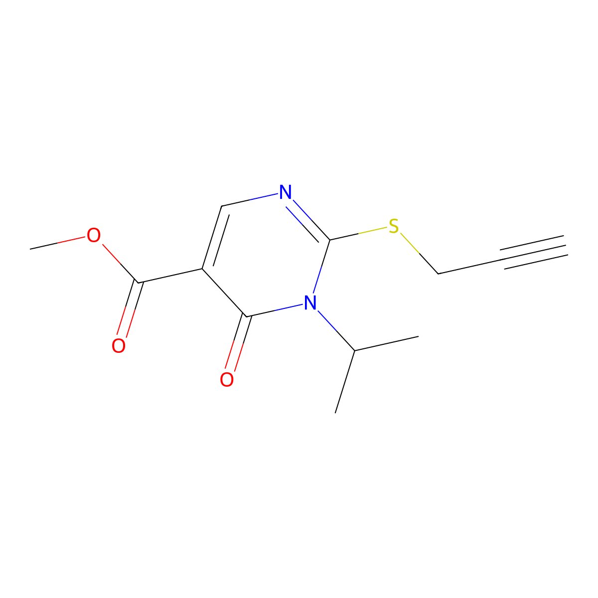 Methyl 6-oxo-2-(prop-2-yn-1-ylsulfanyl)-1-(propan-2-yl)-1,6-dihydropyrimidine-5-carboxylate molecular structure, CAS 2742061-65-8