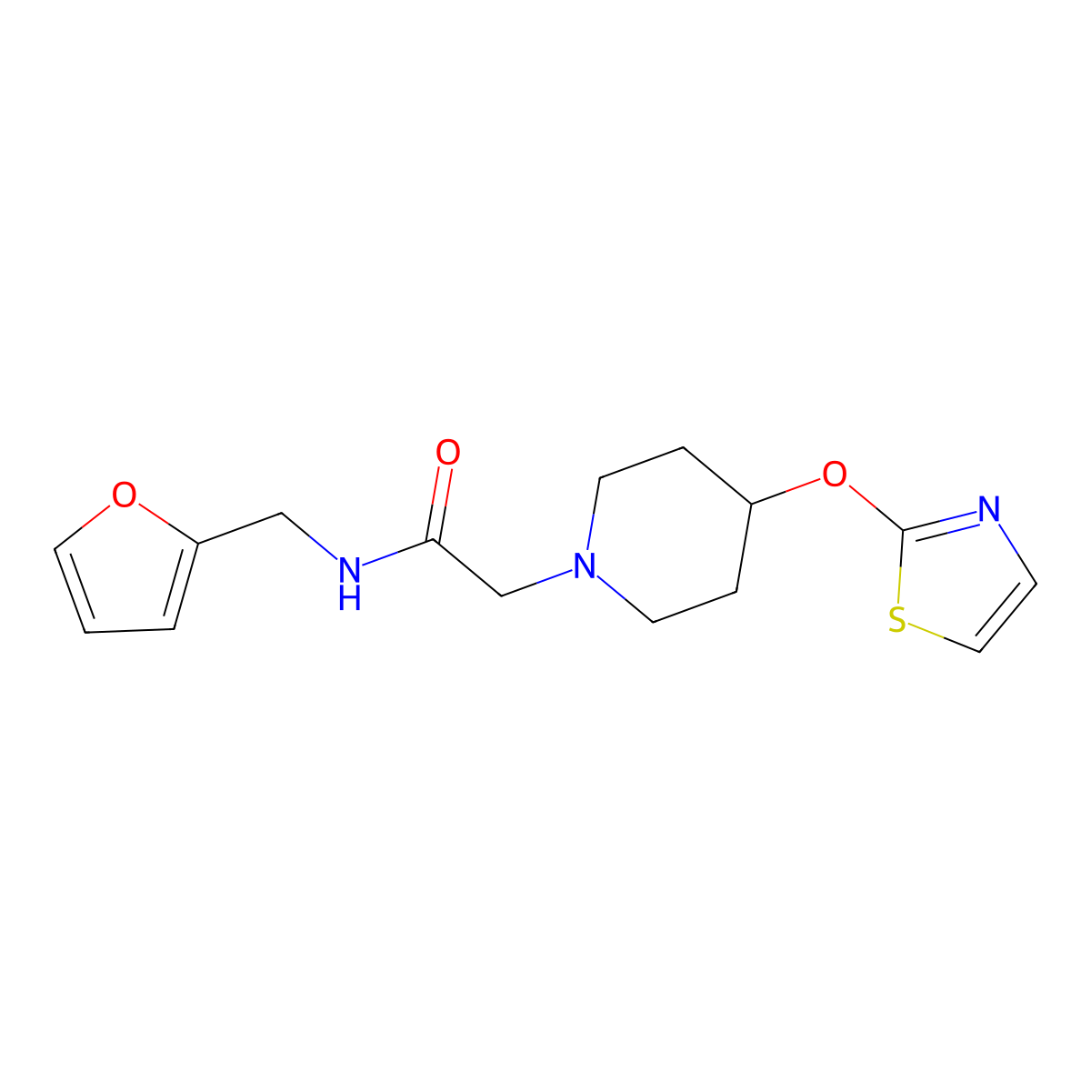 N-[(furan-2-yl)methyl]-2-[4-(1,3-thiazol-2-yloxy)piperidin-1-yl]acetamide molecular structure, CAS 2742061-66-9