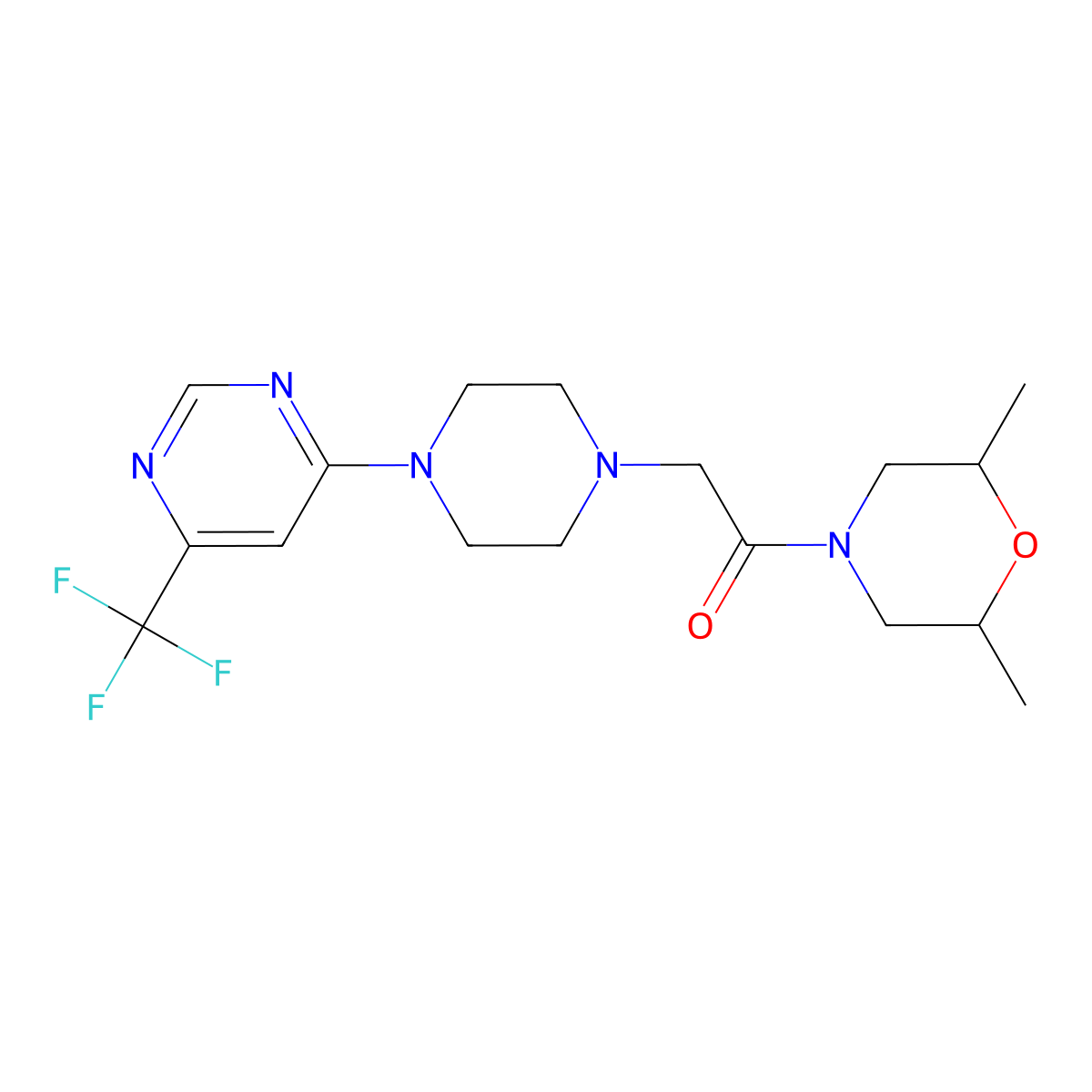 1-(2,6-Dimethylmorpholin-4-yl)-2-{4-[6-(trifluoromethyl)pyrimidin-4-yl]piperazin-1-yl}ethan-1-one molecular structure, CAS 2742061-69-2