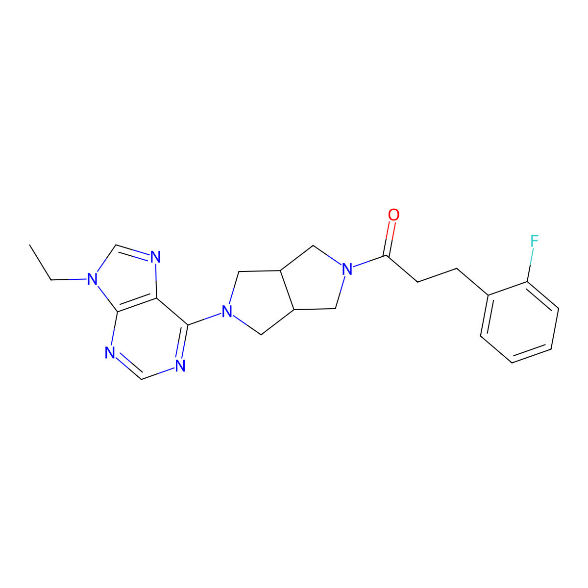 1-[5-(9-ethyl-9H-purin-6-yl)-octahydropyrrolo[3,4-c]pyrrol-2-yl]-3-(2-fluorophenyl)propan-1-one molecular structure, CAS 2742061-72-7