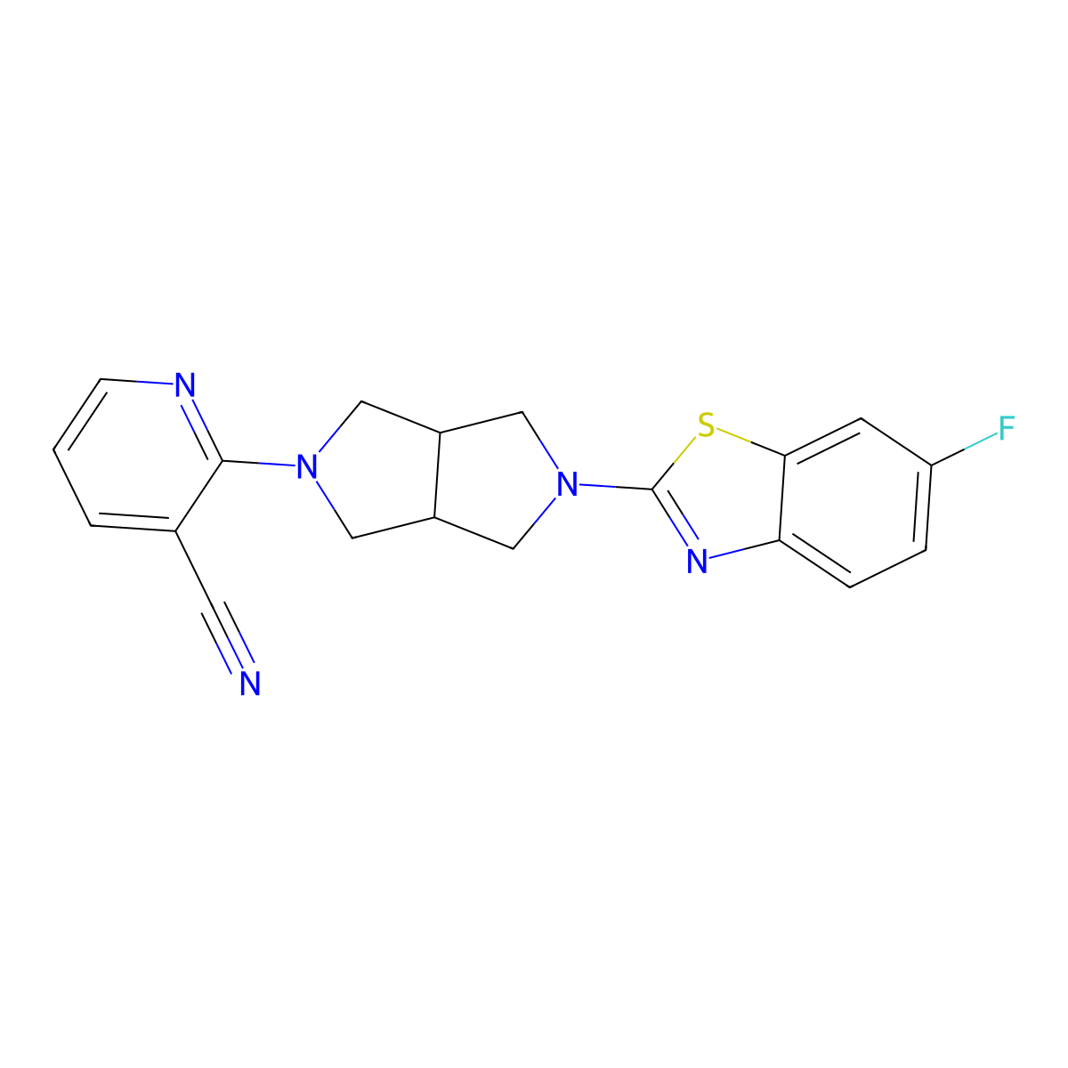 2-[5-(6-Fluoro-1,3-benzothiazol-2-yl)-octahydropyrrolo[3,4-c]pyrrol-2-yl]pyridine-3-carbonitrile molecular structure, CAS 2742061-73-8