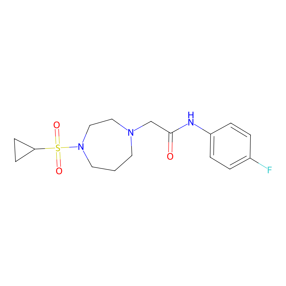 2-[4-(cyclopropanesulfonyl)-1,4-diazepan-1-yl]-N-(4-fluorophenyl)acetamide molecular structure, CAS 2742061-75-0