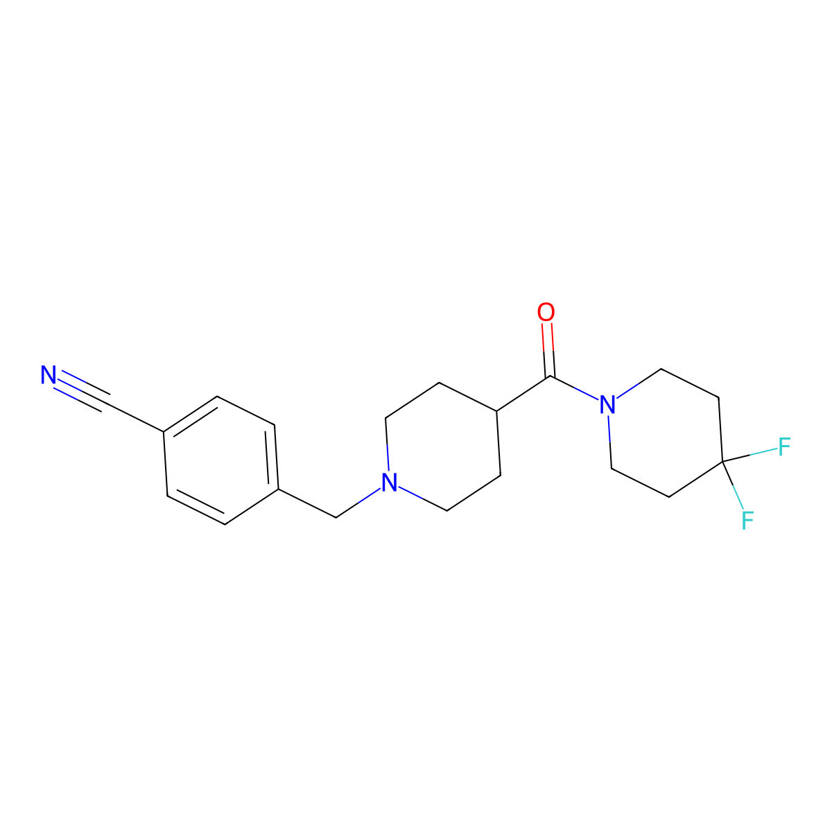 4-{[4-(4,4-Difluoropiperidine-1-carbonyl)piperidin-1-yl]methyl}benzonitrile molecular structure, CAS 2742061-76-1