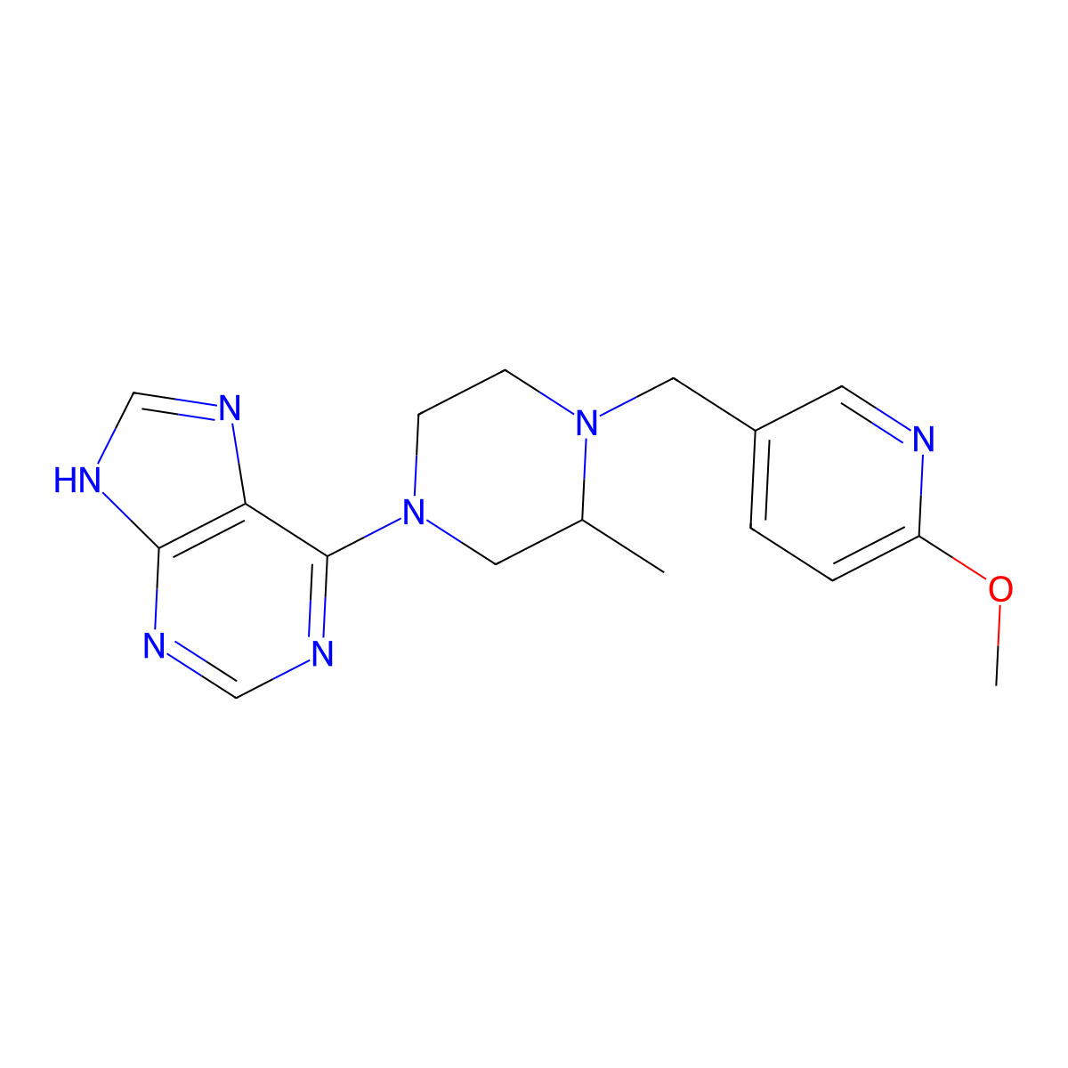 6-{4-[(6-methoxypyridin-3-yl)methyl]-3-methylpiperazin-1-yl}-9H-purine molecular structure, CAS 2742061-78-3