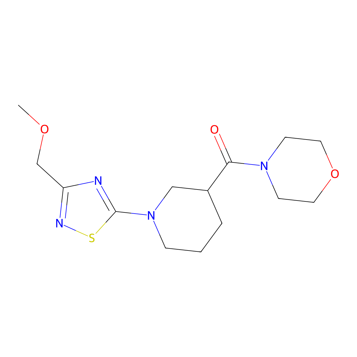 4-{1-[3-(Methoxymethyl)-1,2,4-thiadiazol-5-yl]piperidine-3-carbonyl}morpholine molecular structure, CAS 2742061-83-0