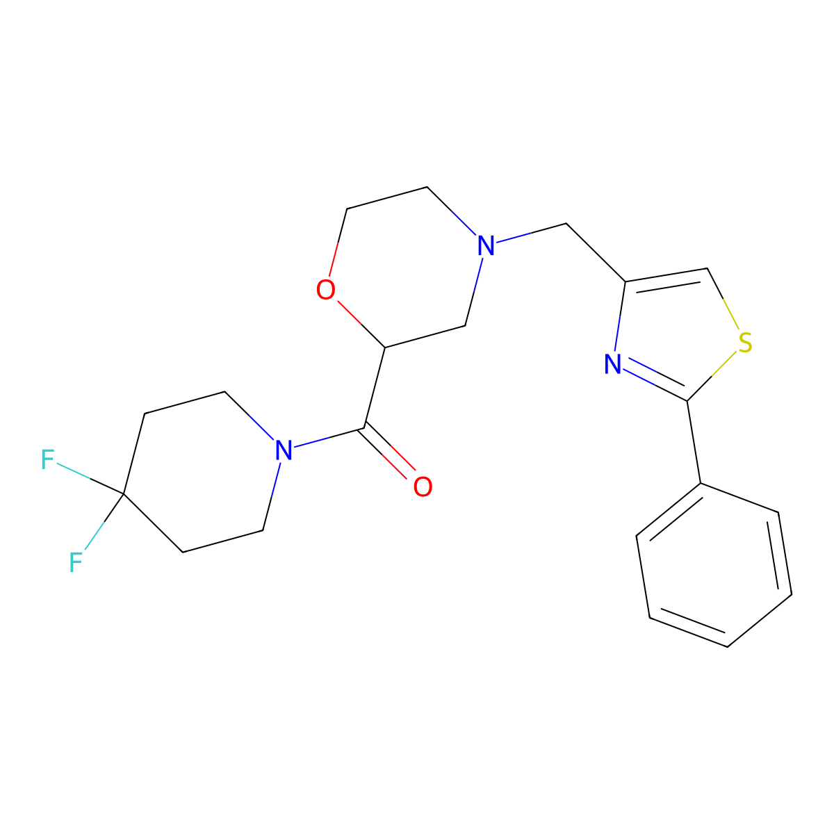 2-(4,4-Difluoropiperidine-1-carbonyl)-4-[(2-phenyl-1,3-thiazol-4-yl)methyl]morpholine molecular structure, CAS 2742061-84-1