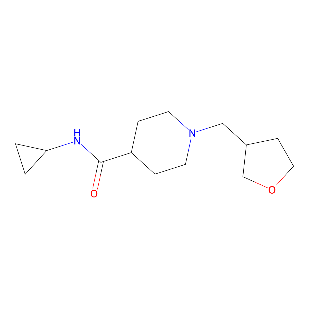 N-cyclopropyl-1-[(oxolan-3-yl)methyl]piperidine-4-carboxamide molecular structure, CAS 2742061-86-3