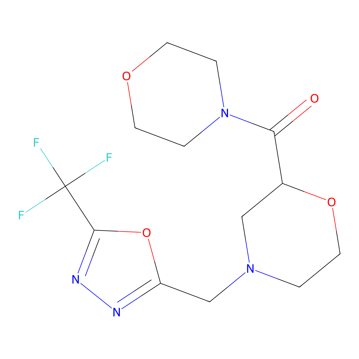 2-(Morpholine-4-carbonyl)-4-{[5-(trifluoromethyl)-1,3,4-oxadiazol-2-yl]methyl}morpholine molecular structure, CAS 2742061-89-6