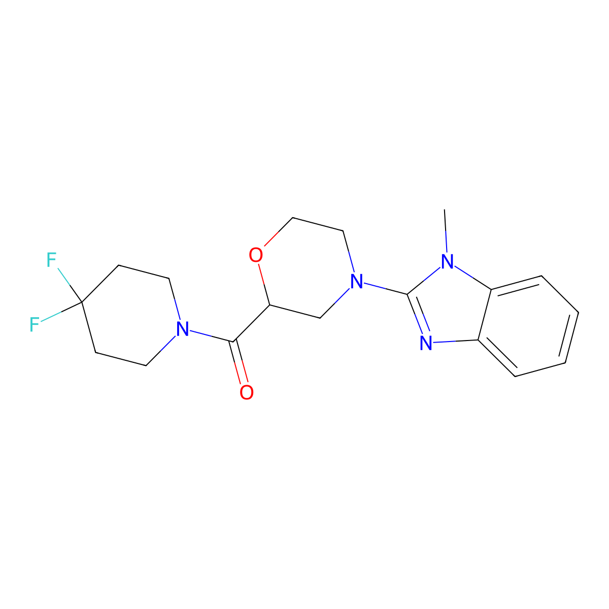 2-[2-(4,4-difluoropiperidine-1-carbonyl)morpholin-4-yl]-1-methyl-1H-1,3-benzodiazole molecular structure, CAS 2742061-90-9