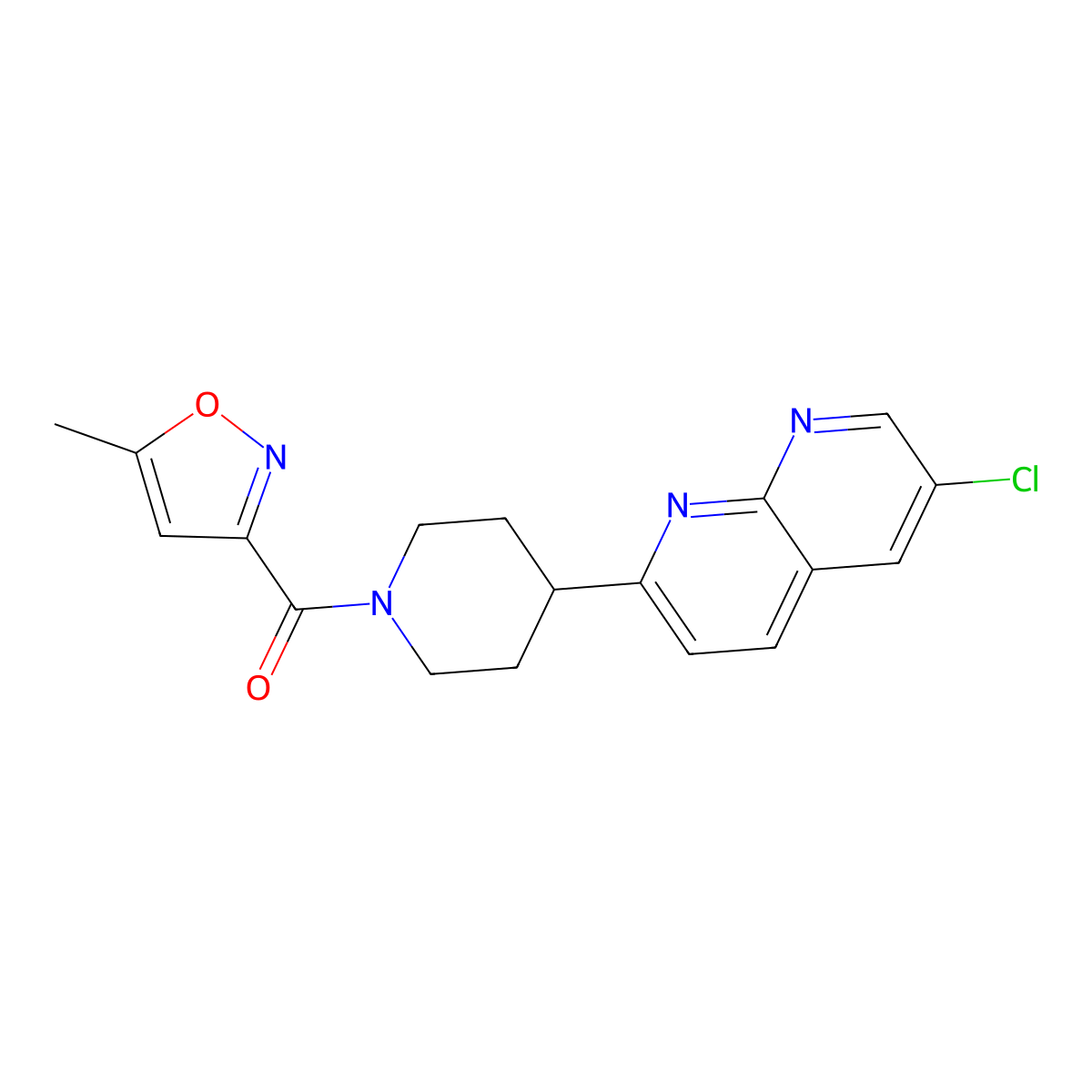 6-Chloro-2-[1-(5-methyl-1,2-oxazole-3-carbonyl)piperidin-4-yl]-1,8-naphthyridine molecular structure, CAS 2742061-92-1