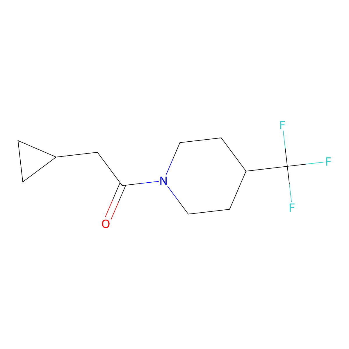 2-Cyclopropyl-1-[4-(trifluoromethyl)piperidin-1-yl]ethan-1-one molecular structure, CAS 2742061-95-4