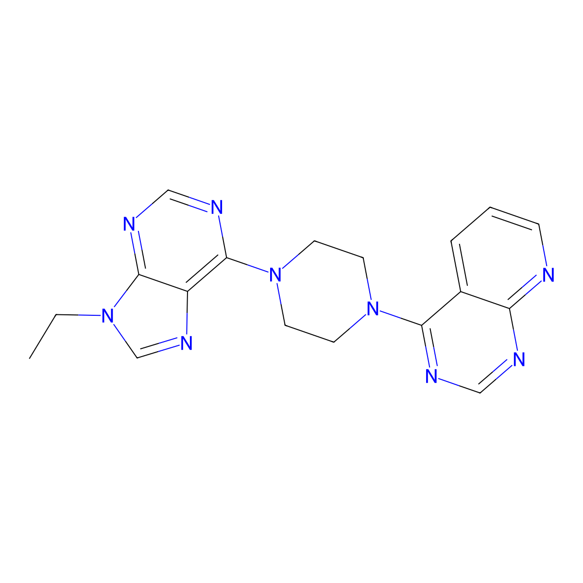 9-ethyl-6-(4-{pyrido[2,3-d]pyrimidin-4-yl}piperazin-1-yl)-9H-purine molecular structure, CAS 2742061-96-5