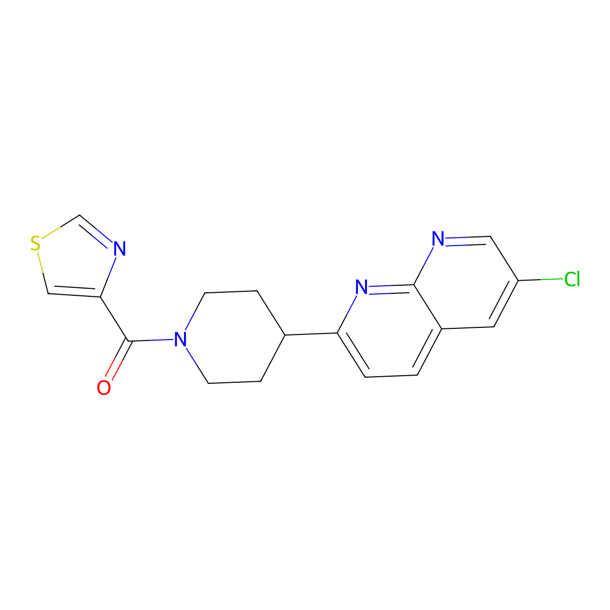 6-Chloro-2-[1-(1,3-thiazole-4-carbonyl)piperidin-4-yl]-1,8-naphthyridine molecular structure, CAS 2742061-97-6