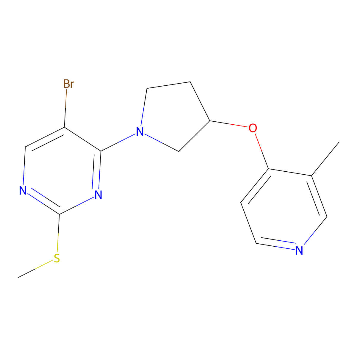 5-Bromo-4-{3-[(3-methylpyridin-4-yl)oxy]pyrrolidin-1-yl}-2-(methylsulfanyl)pyrimidine molecular structure, CAS 2742061-98-7
