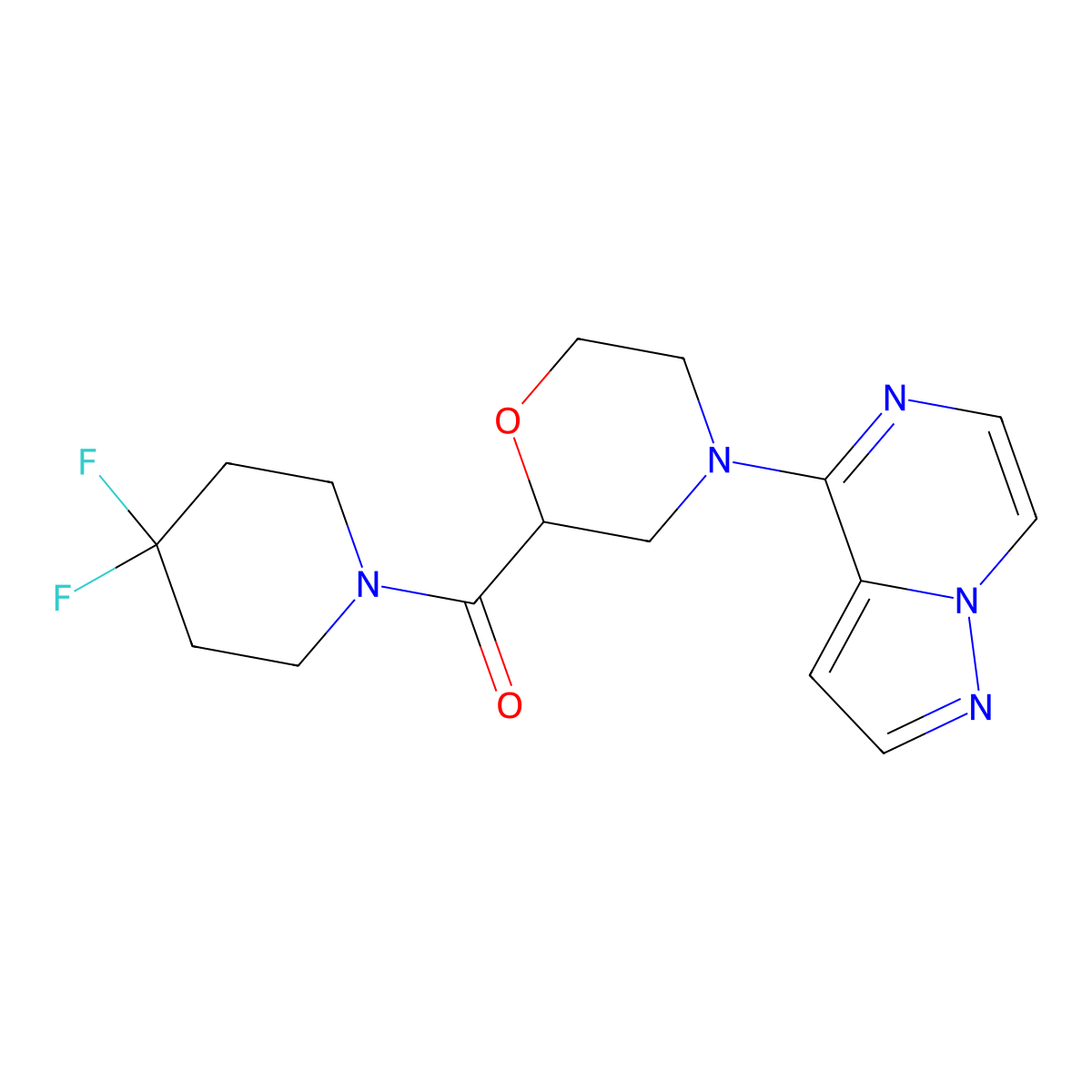 2-(4,4-Difluoropiperidine-1-carbonyl)-4-{pyrazolo[1,5-a]pyrazin-4-yl}morpholine molecular structure, CAS 2742062-03-7