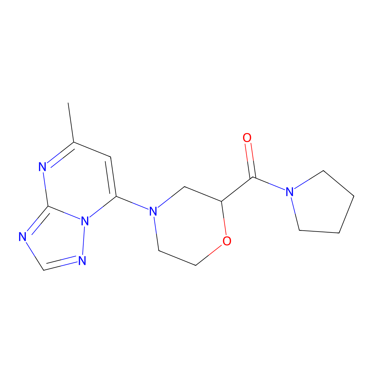 4-{5-Methyl-[1,2,4]triazolo[1,5-a]pyrimidin-7-yl}-2-(pyrrolidine-1-carbonyl)morpholine molecular structure, CAS 2742062-04-8