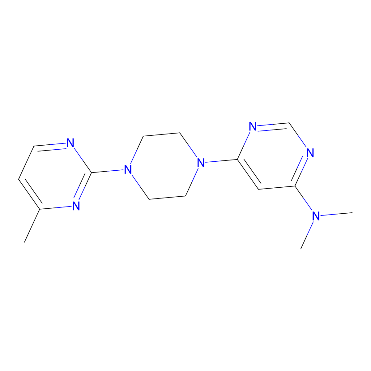 N,N-dimethyl-6-[4-(4-methylpyrimidin-2-yl)piperazin-1-yl]pyrimidin-4-amine molecular structure, CAS 2742062-08-2