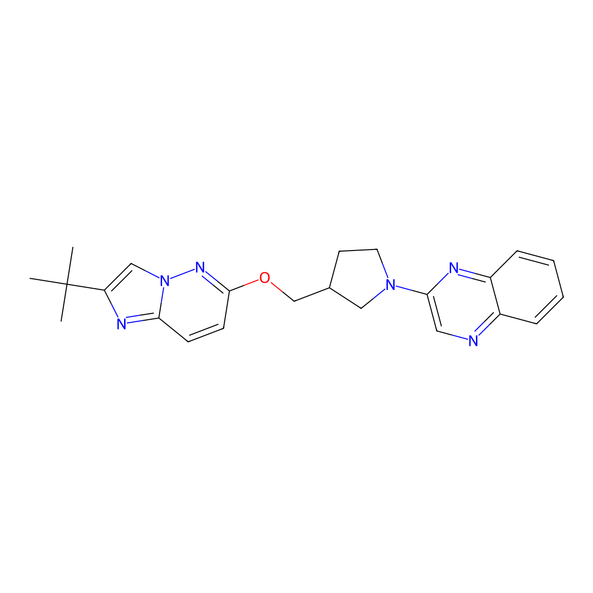 2-{3-[({2-Tert-butylimidazo[1,2-b]pyridazin-6-yl}oxy)methyl]pyrrolidin-1-yl}quinoxaline molecular structure, CAS 2742062-10-6