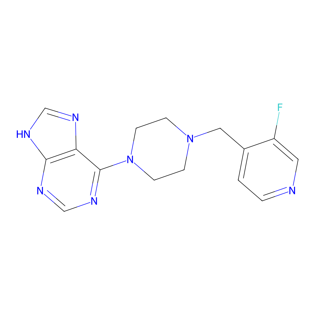 6-{4-[(3-fluoropyridin-4-yl)methyl]piperazin-1-yl}-9H-purine molecular structure, CAS 2742062-19-5