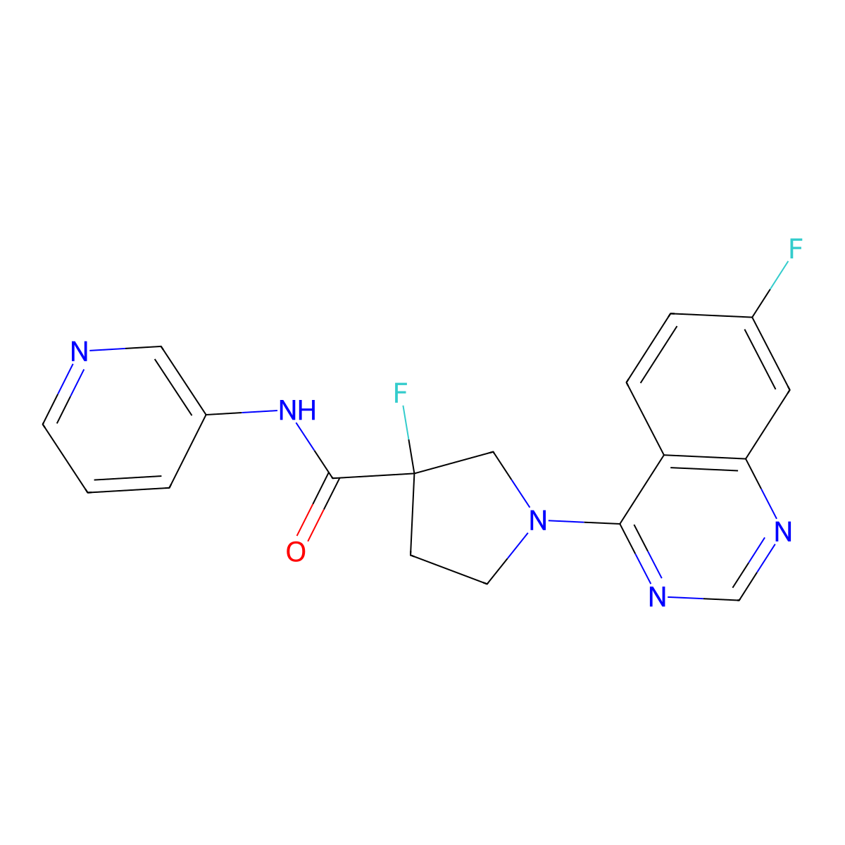3-fluoro-1-(7-fluoroquinazolin-4-yl)-N-(pyridin-3-yl)pyrrolidine-3-carboxamide molecular structure, CAS 2742062-20-8
