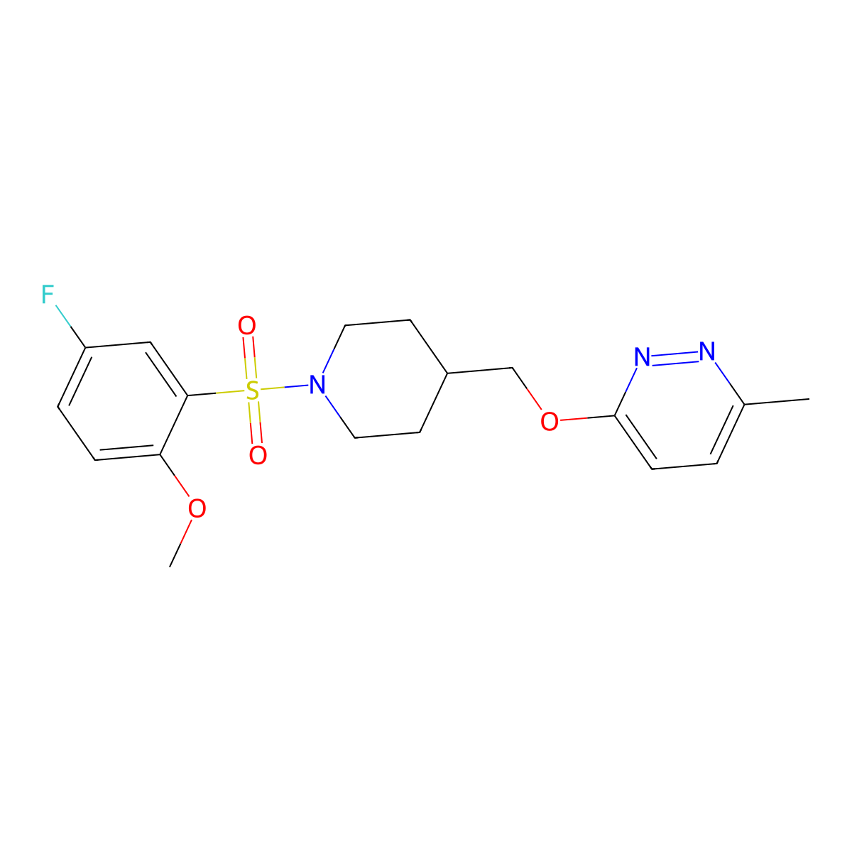 3-{[1-(5-Fluoro-2-methoxybenzenesulfonyl)piperidin-4-yl]methoxy}-6-methylpyridazine molecular structure, CAS 2742062-23-1