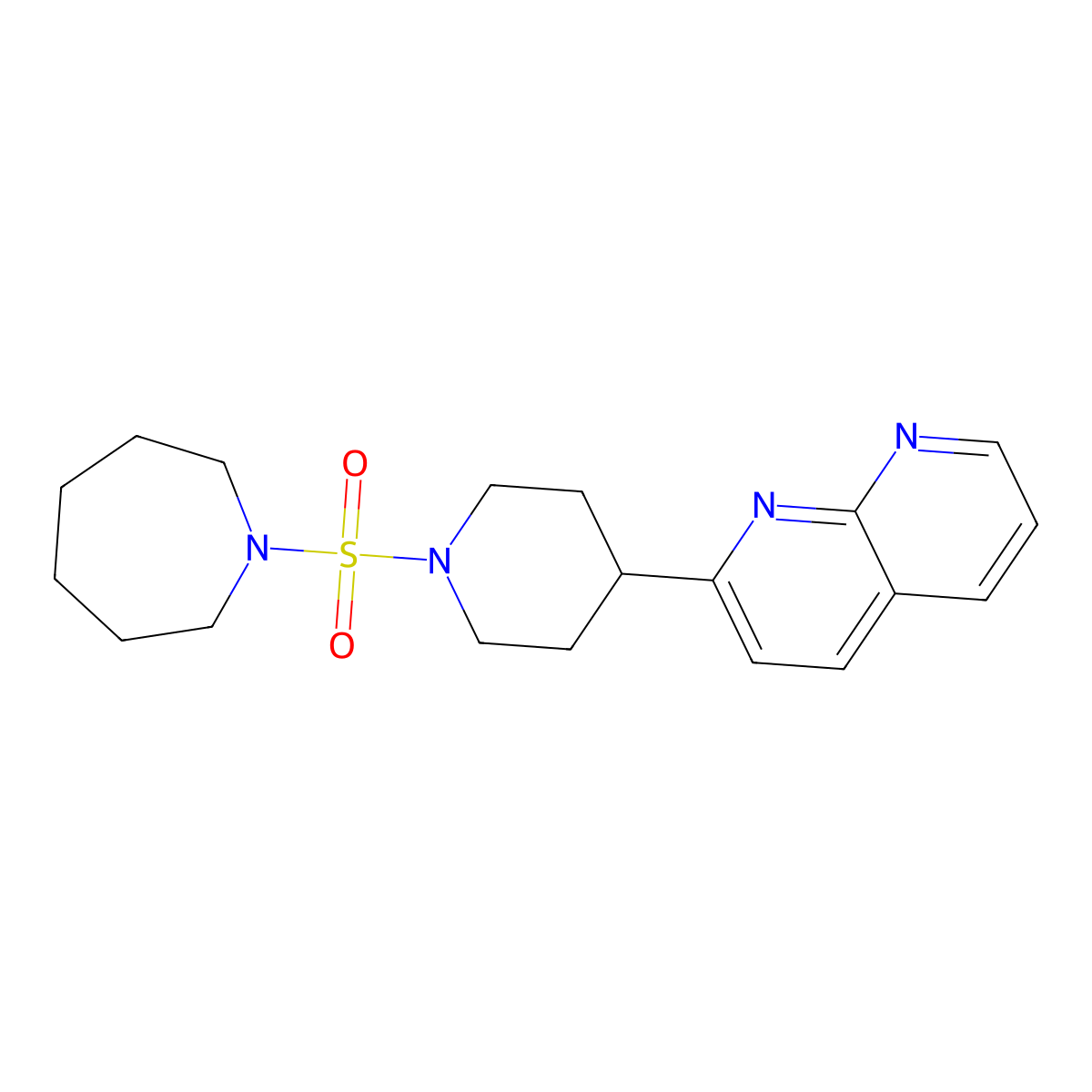 2-[1-(Azepane-1-sulfonyl)piperidin-4-yl]-1,8-naphthyridine molecular structure, CAS 2742062-25-3