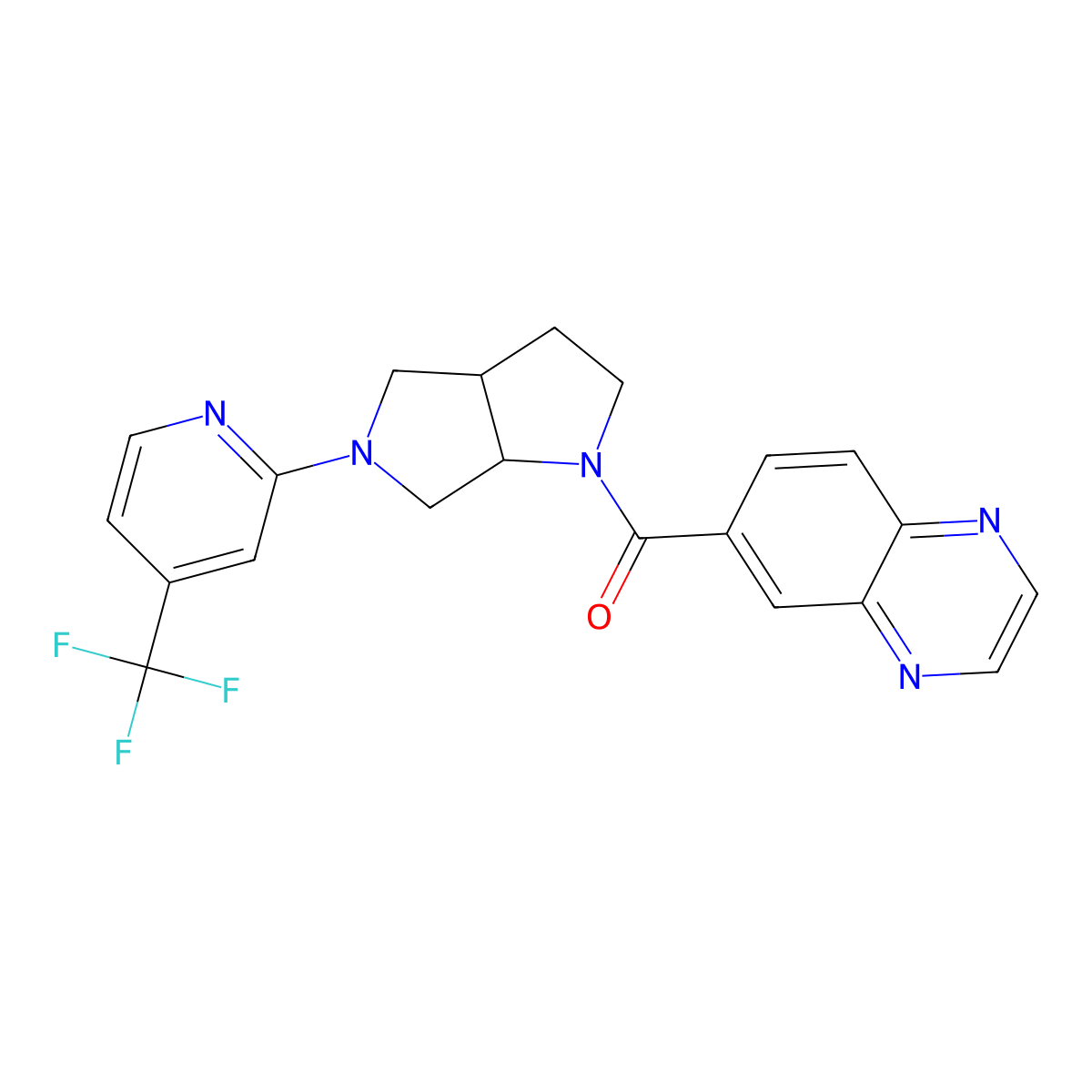 6-{5-[4-(Trifluoromethyl)pyridin-2-yl]-octahydropyrrolo[3,4-b]pyrrole-1-carbonyl}quinoxaline molecular structure, CAS 2742062-27-5