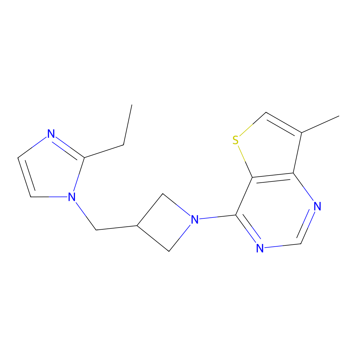 2-ethyl-1-[(1-{7-methylthieno[3,2-d]pyrimidin-4-yl}azetidin-3-yl)methyl]-1H-imidazole molecular structure, CAS 2742062-29-7